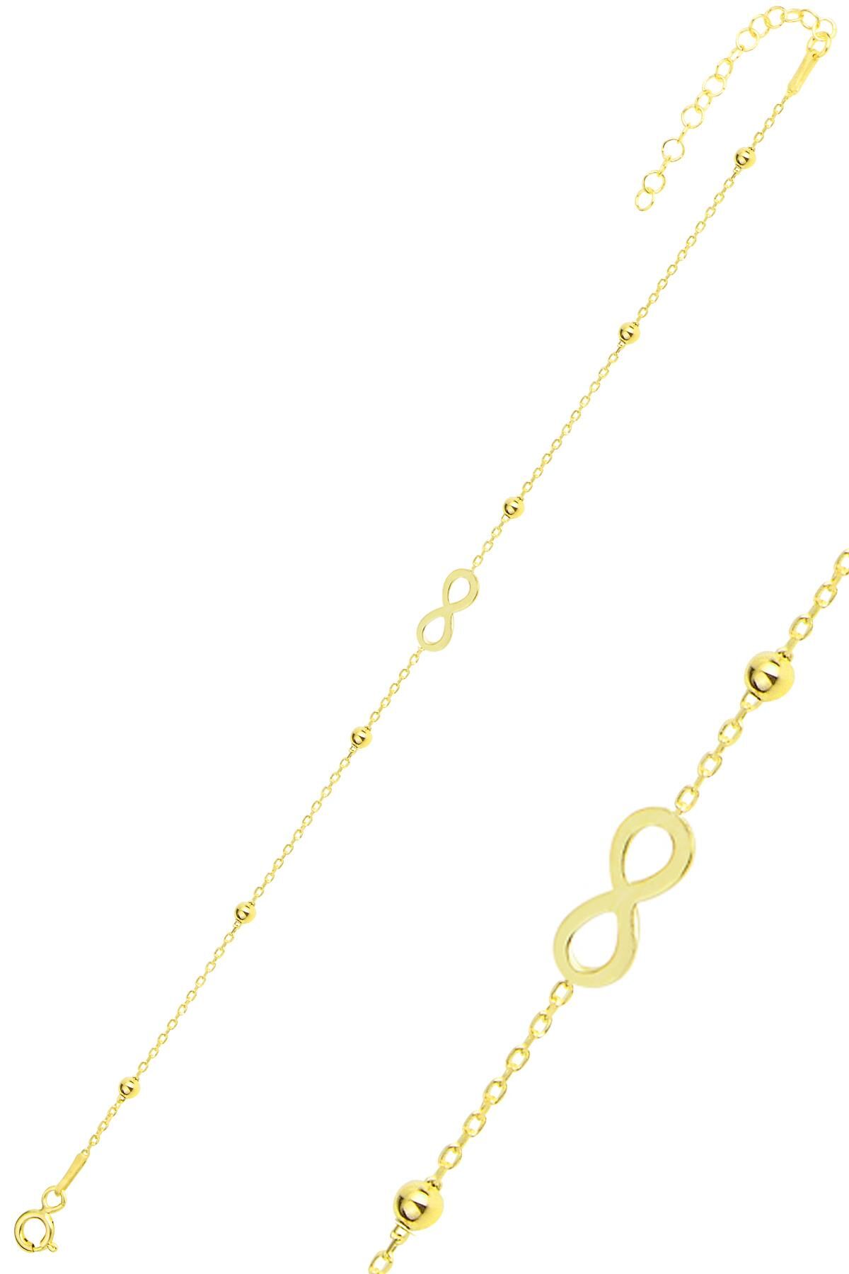 Gümüş altın yaldızlı top top zincirli sonsuzluk bileklik SGTL11930GOLD