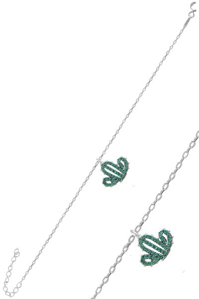 Gümüş rodyumlu yeşil taşlı kaktüs bileklik SGTL11069RODAJ