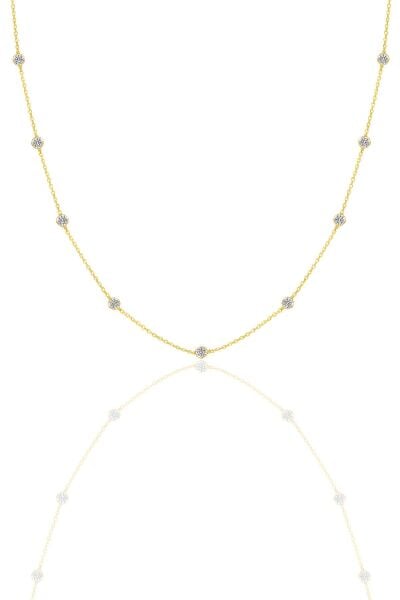 Gümüş altın yaldızlı zirkon sıra taşlı kolye SGTL12409GOLD