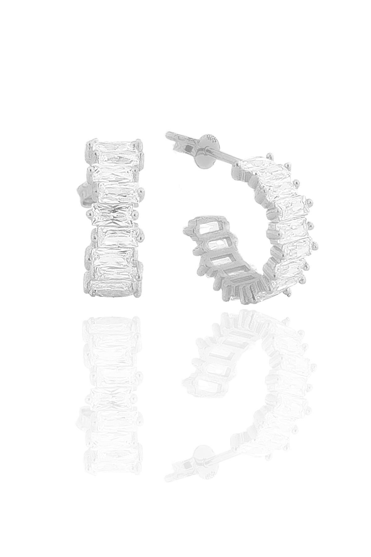 Gümüş rodyumlu baget taşlı halka küpe SGTL11597RODAJ