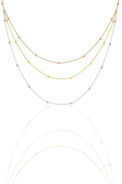 Gümüş rodyumlu, rose ve altın yaldızlı üç sıra top top zincir kolye SGTL11877RENKLI