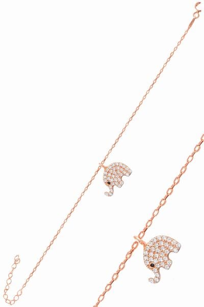 Gümüş rose zirkon taşlı fil bileklik SGTL11068ROSE