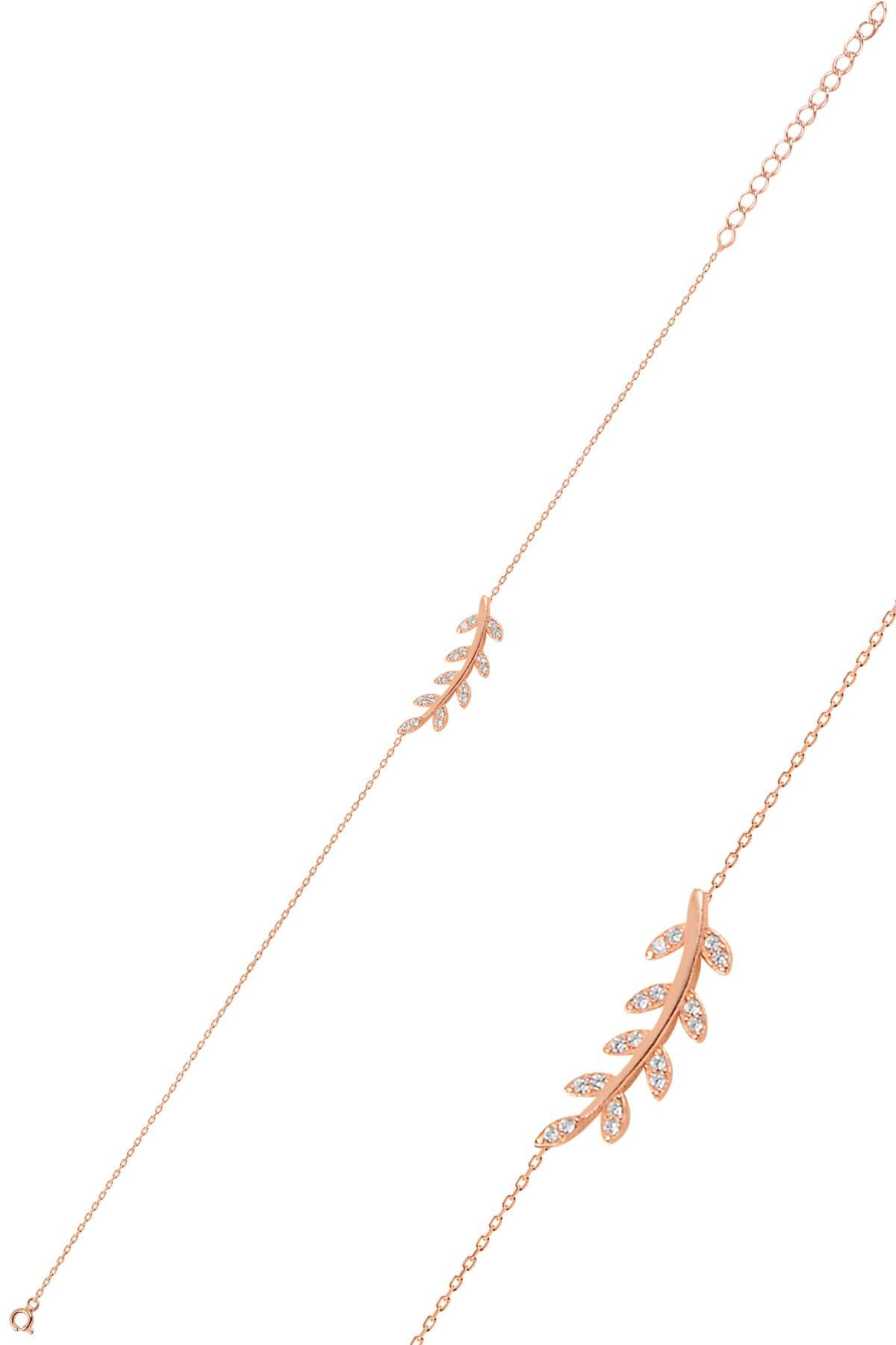 Gümüş rose zirkon taşlı yaprak bileklik SGTL10291ROSE