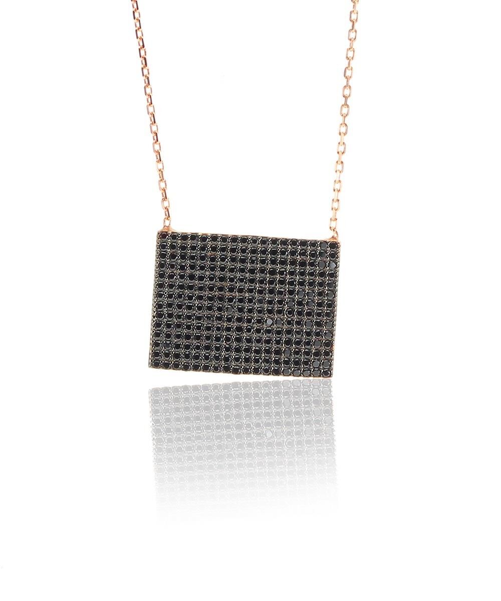 Gümüş siyah taşlı kare kolye SGTL8468