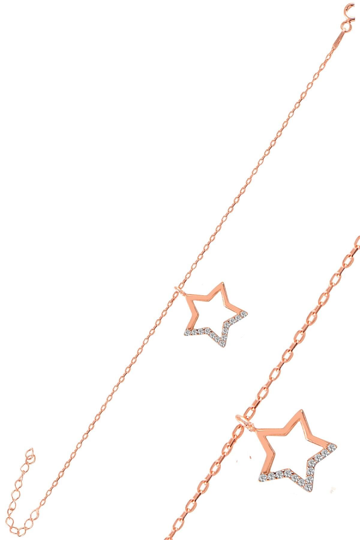 Gümüş rose içi boş yıldız bileklik SGTL11067ROSE