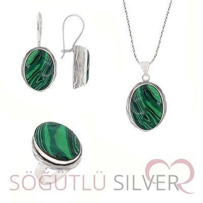 malahit (malakit) taşı sarmalı üçlü set SGTL3027