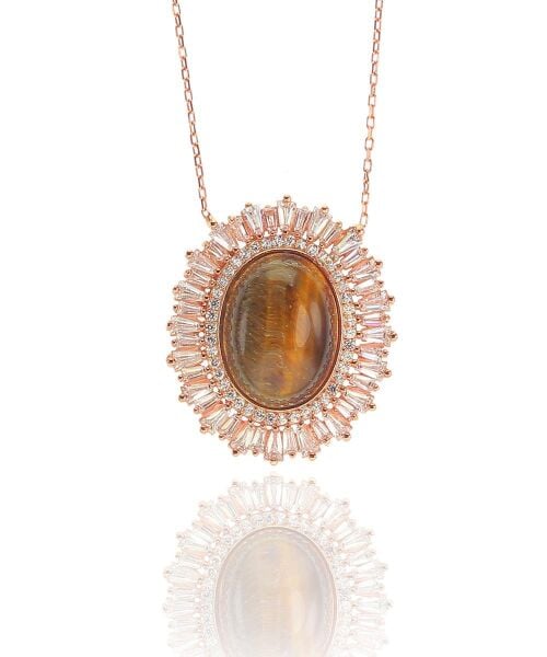 Gümüş Baget ve kaplan gözü taşlı kolye SGTL8471