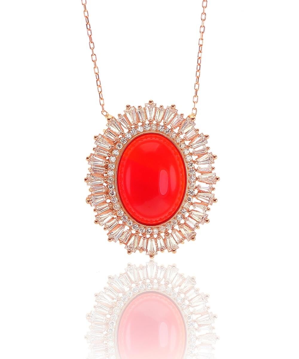 Gümüş Baget ve akik taşlı kolye SGTL8472