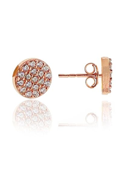 Gümüş rose zirkon taşlı mini yuvarlak küpe SGTL9369