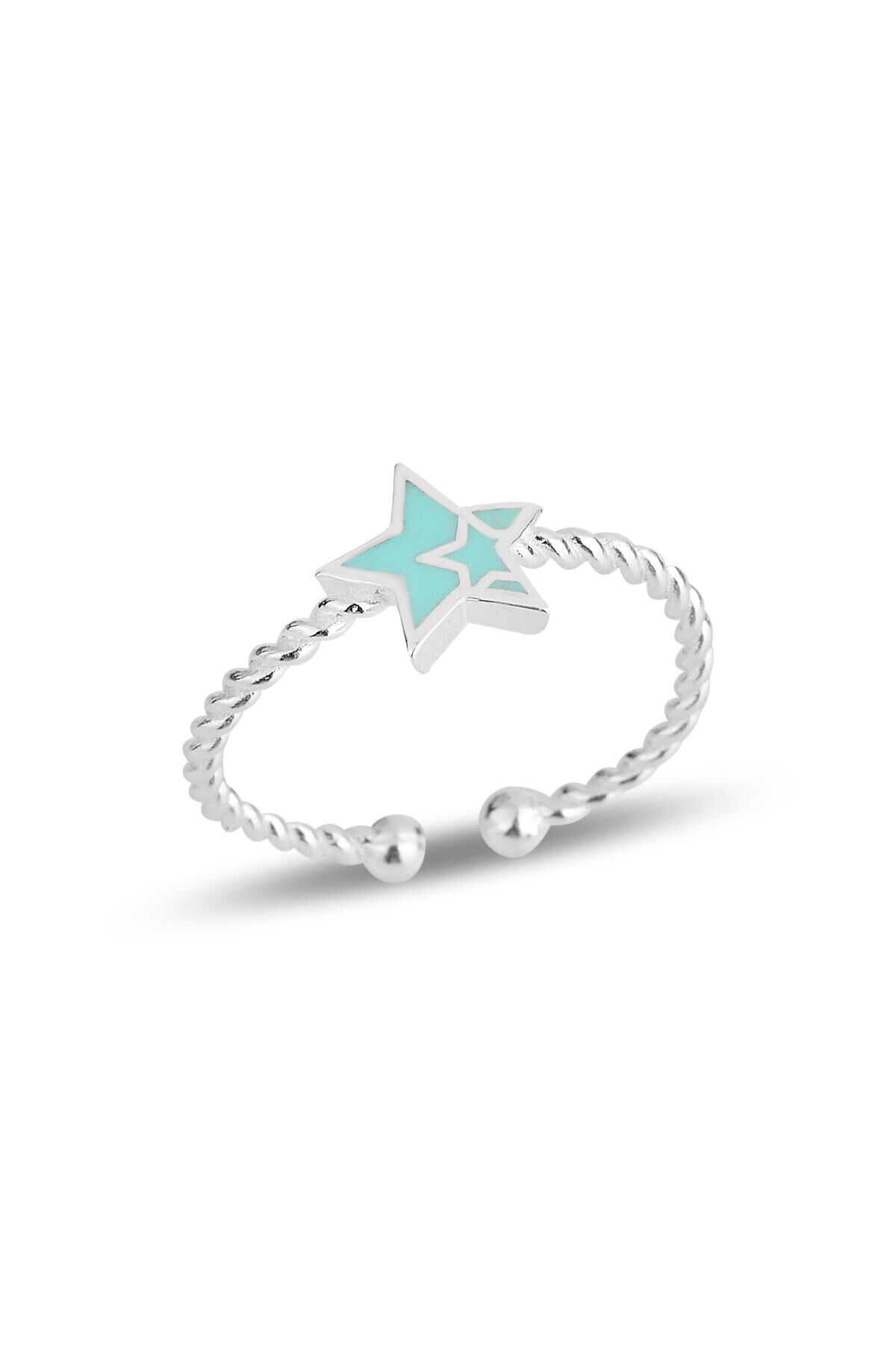 Gümüş yeşil mineli yıldız ayarlamalı çocuk yüzüğü SGTL11836YESIL