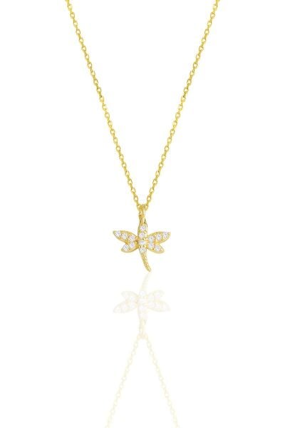 Gümüş altın yaldızlı zirkon taşlı yusufçuk kolye SGTL11333GOLD