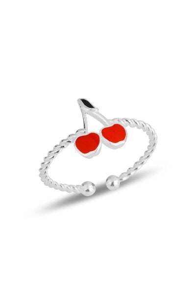 Gümüş kırmızı mineli kiraz ayarlamalı çocuk yüzüğü SGTL11833RODAJ