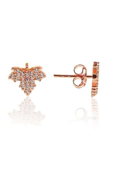 Gümüş rose zirkon taşlı çınar yaprağı modeli küpe SGTL9371