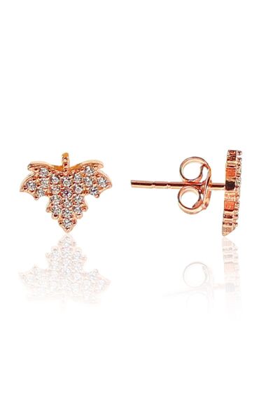 Gümüş rose zirkon taşlı çınar yaprağı modeli küpe SGTL9371