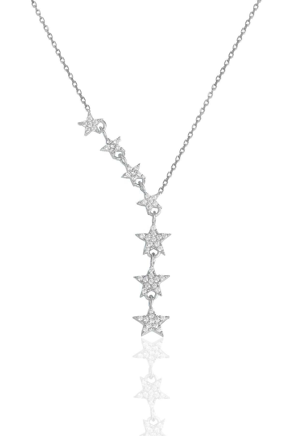 Gümüş rodyumlu YENİ zirkon taşlı kayan yıldızlar kolye SGTL11183RODAJ
