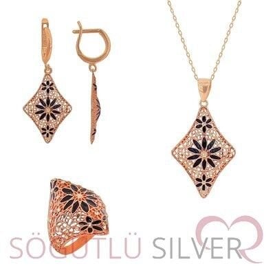 telkari modeli çiçekli mineli üçlü set SGTL3024