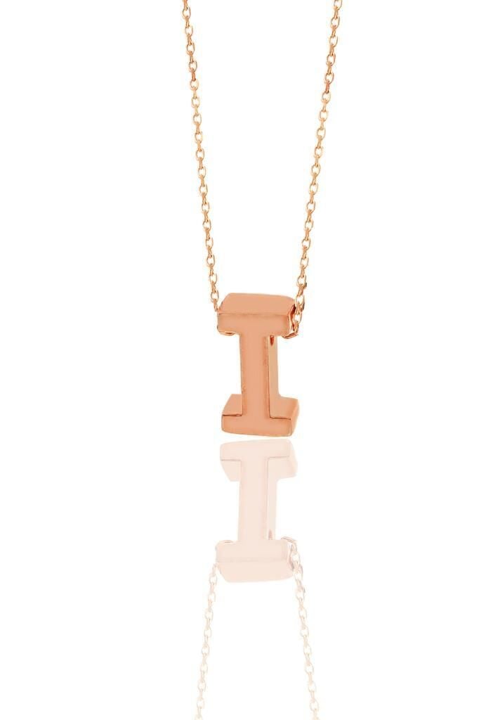 Gümüş rose üç boyutlu minimal  I  harf kolye SGTL11182-I