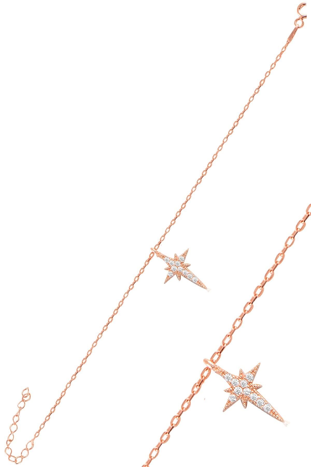 Gümüş rose zirkon taşlı kutup yıldızı bileklik SGTL11064ROSE