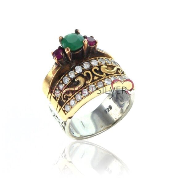 Zirkon Kökyakut ve Kökzüörüt Taşlı Yüzük SGTL6708