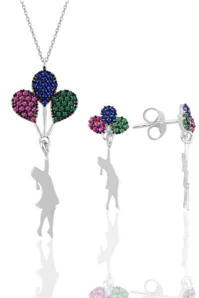 Gümüş rodyumlu balonlu kız kolye ve küpe seti SGTL10750RODAJ