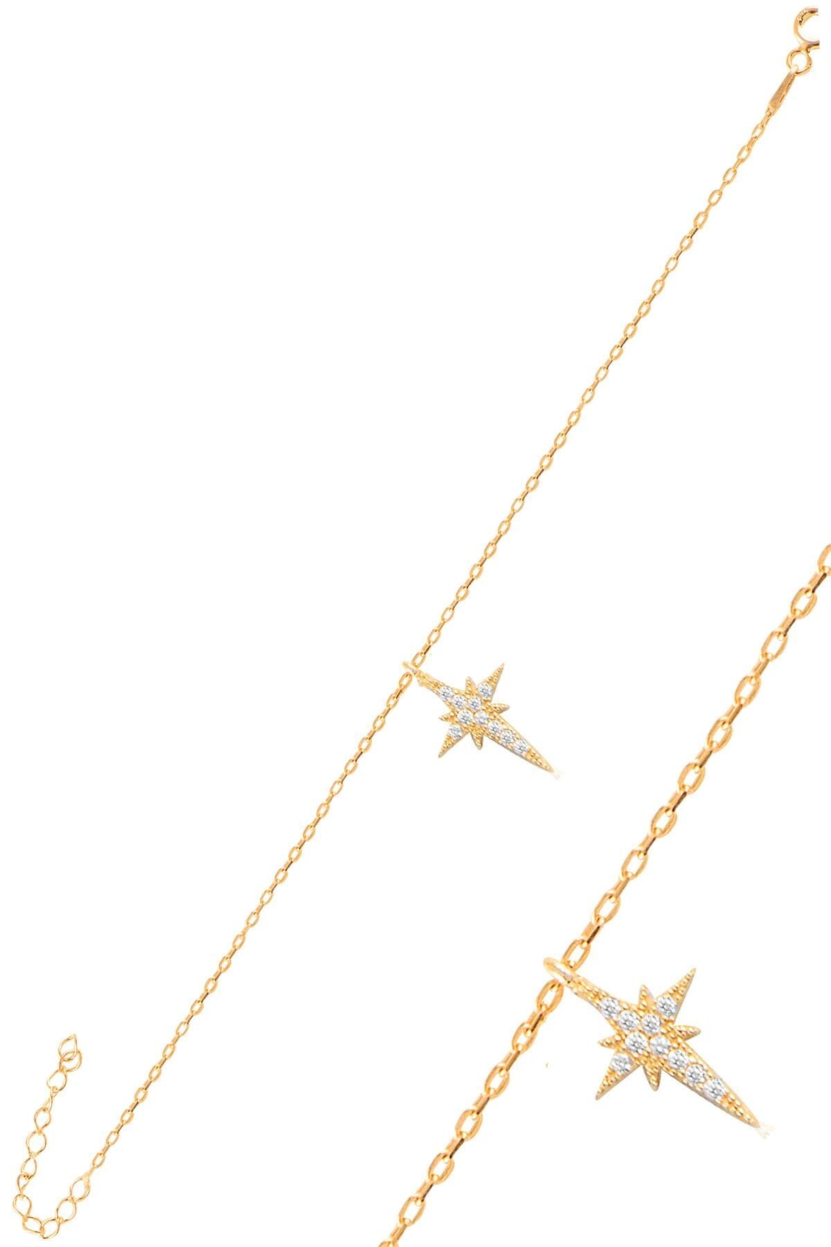 Gümüş altın yaldızlı zirkon taşlı kutup yıldızı bileklik SGTL11064GOLD