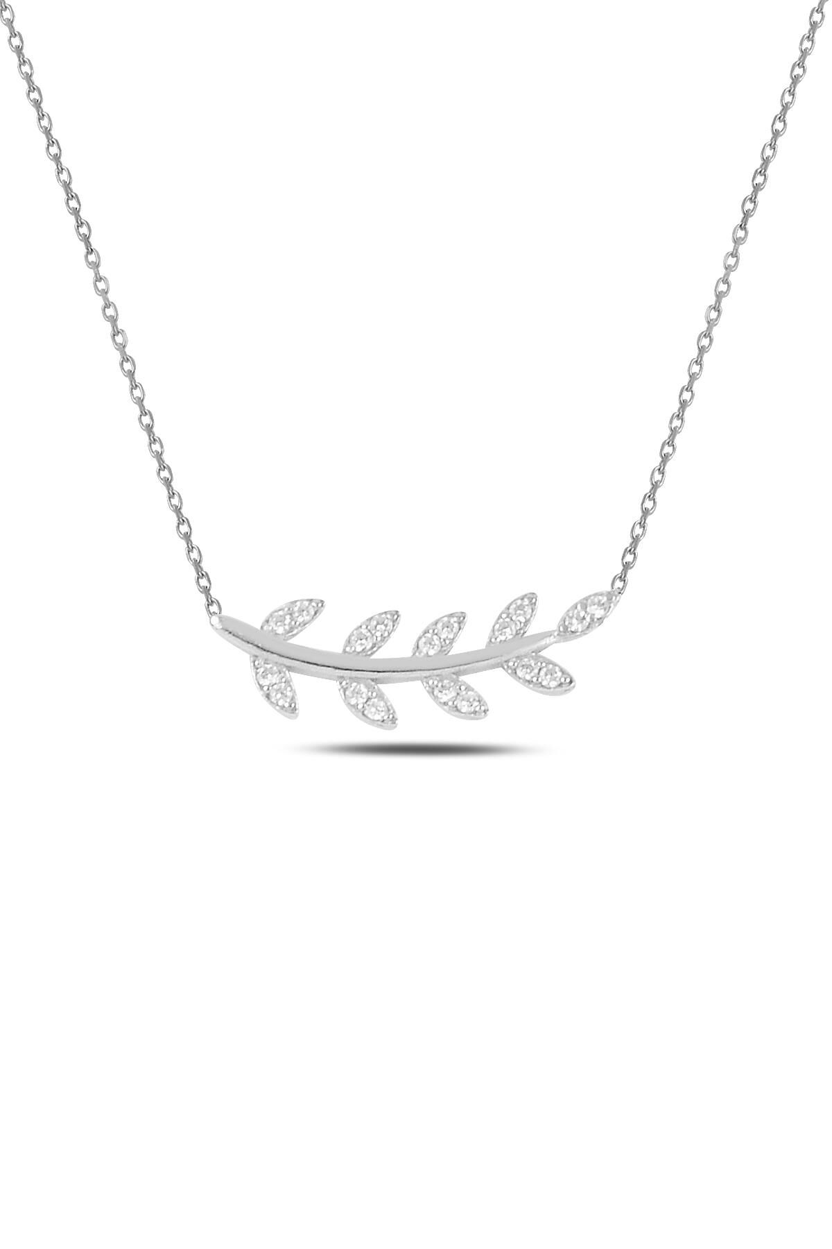Gümüş rodyumlu  zirkon taşlı yaprak kolye SGTL10294RDJ