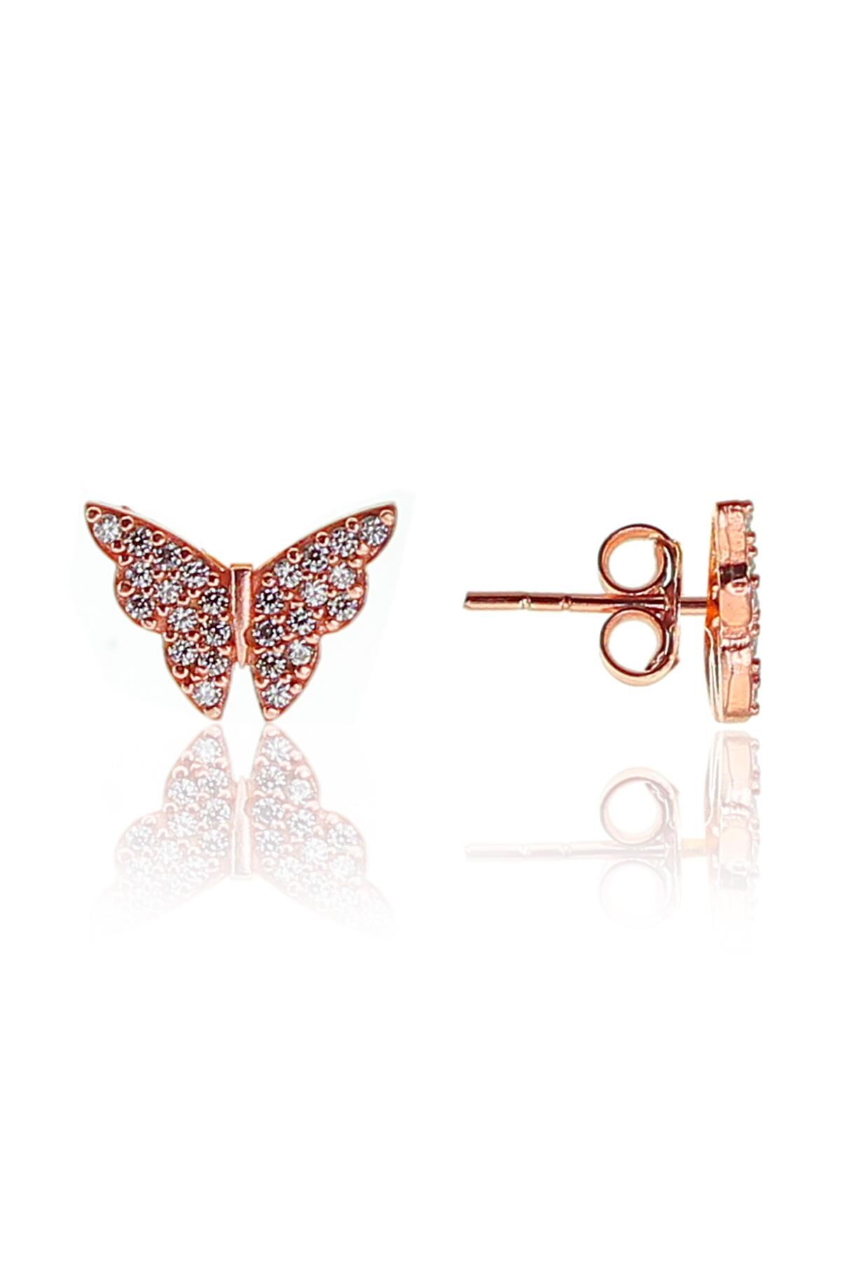 Gümüş rose zirkon taşlı kelebek küpe SGTL9376