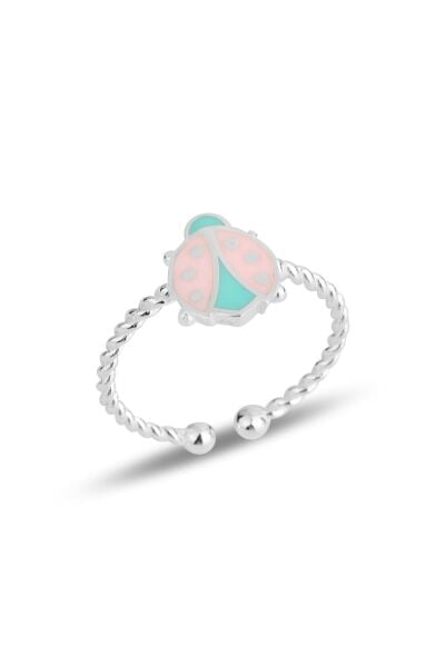 Gümüş pembe mineli uğur böceği ayarlamalı çocuk yüzüğü SGTL11830PEMBE