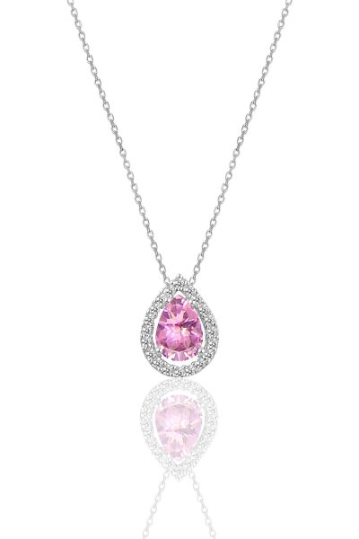 Gümüş rodyumlu pembe taşlı damla modeli kolye SGTL11005PEMBE