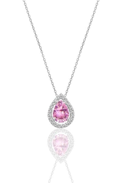 Gümüş rodyumlu pembe taşlı damla modeli kolye SGTL11005PEMBE