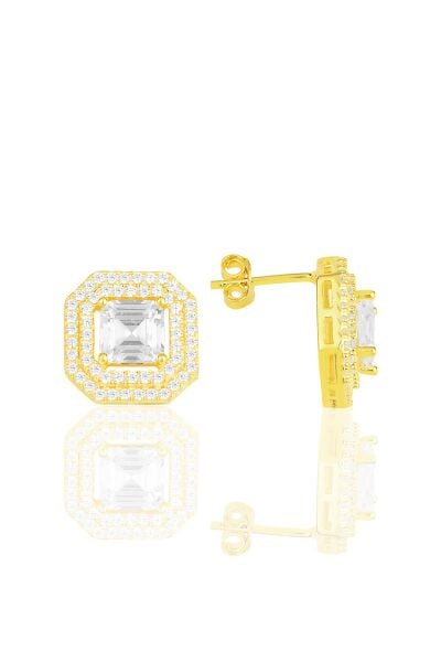 Gümüş altın yaldızlı özel tasarım baget kesim zirkon taşlı üçlü set SGTL11563GOLD