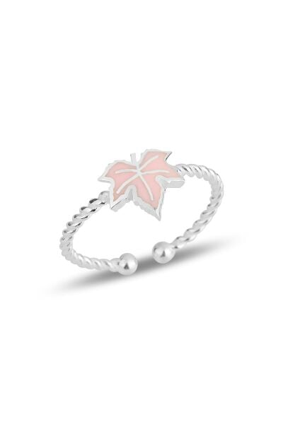 Gümüş pembe mineli çınar yaprağı ayarlamalı çocuk yüzüğü SGTL11831PEMBE