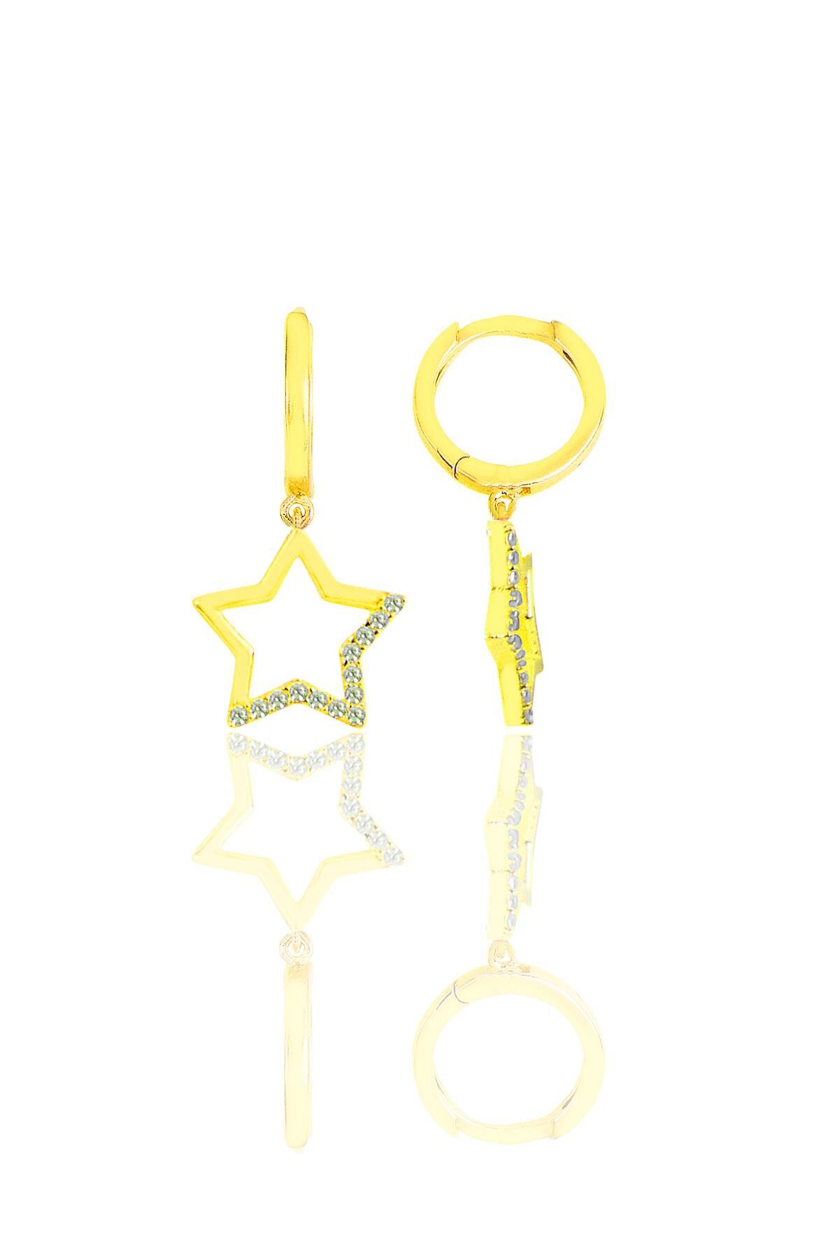 Gümüş altın yaldızlı zirkon taşlı  yıldız küpe SGTL11543GOLD