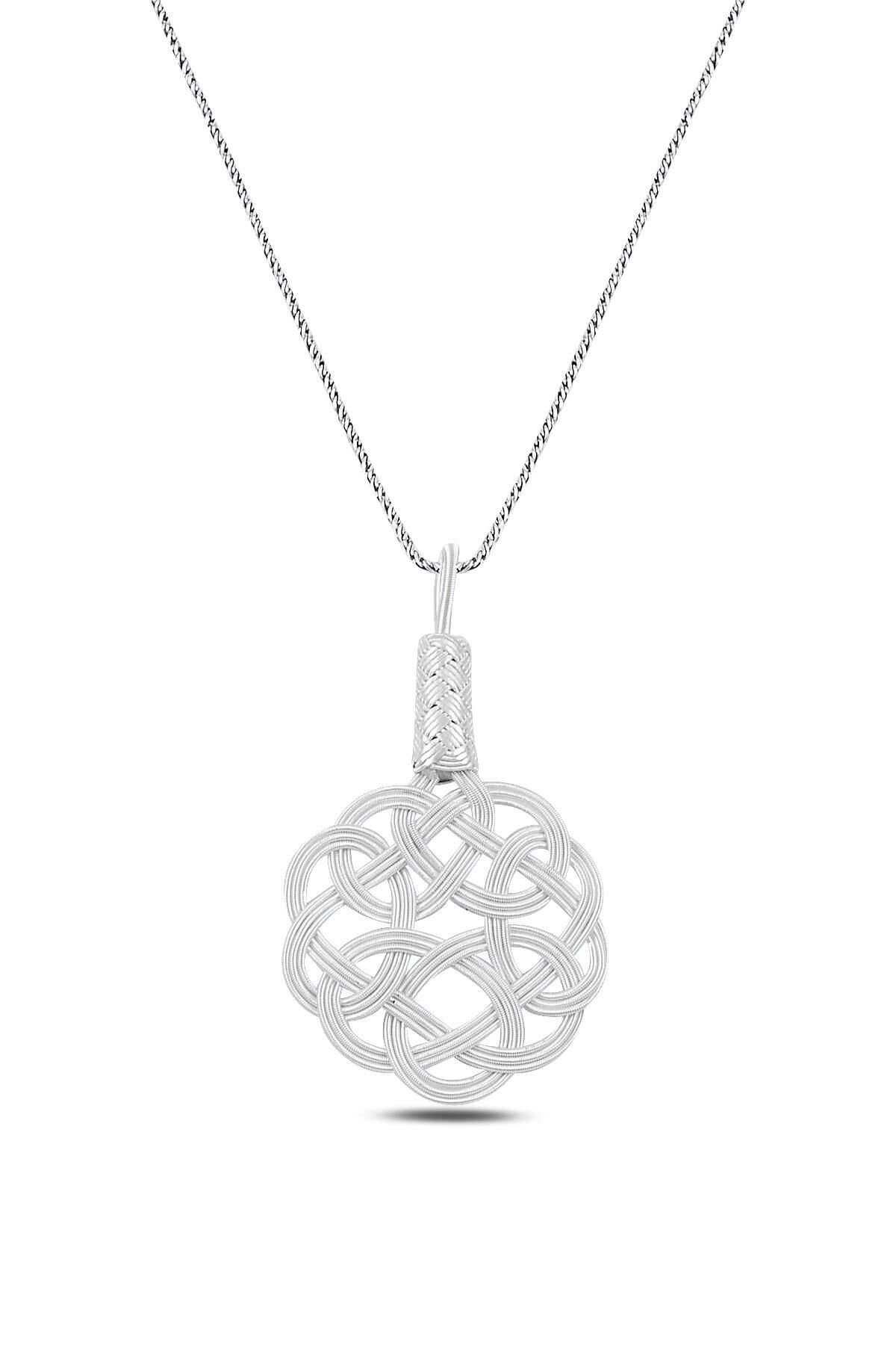 Gümüş beyaz kazaziye aşk düğümü kolye SGTL10296BYZ