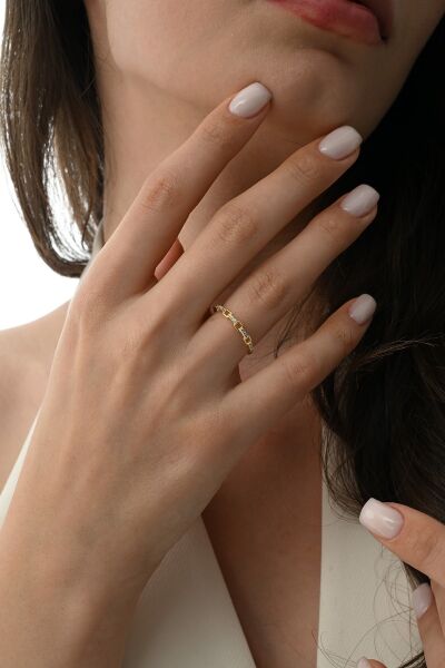 Gümüş altın yaldızlı zirkon taşlı chain yüzük SGTL12875GOLD