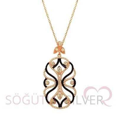 Rose zirkon ve onix taşlı kolye kolye5093