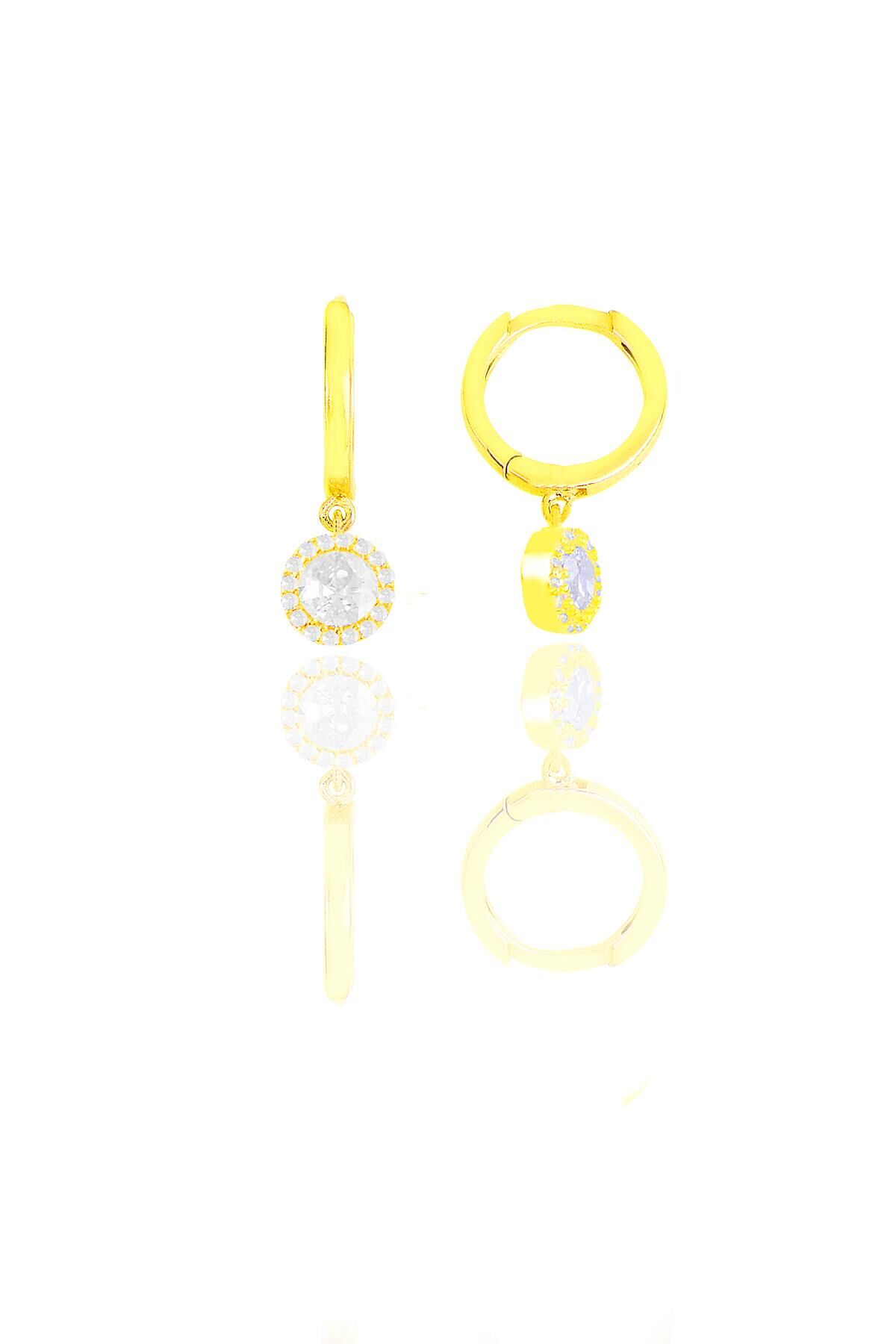 Gümüş altın yaldızlı zirkon taşlı pırlanta montür küpe SGTL11546GOLD