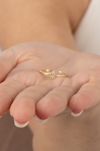 925 ayar gümüş yüzük altın yaldızlı zirkon taşlı kuzey yıldızı ayarlamalı yüzük SGTL13130GOLD