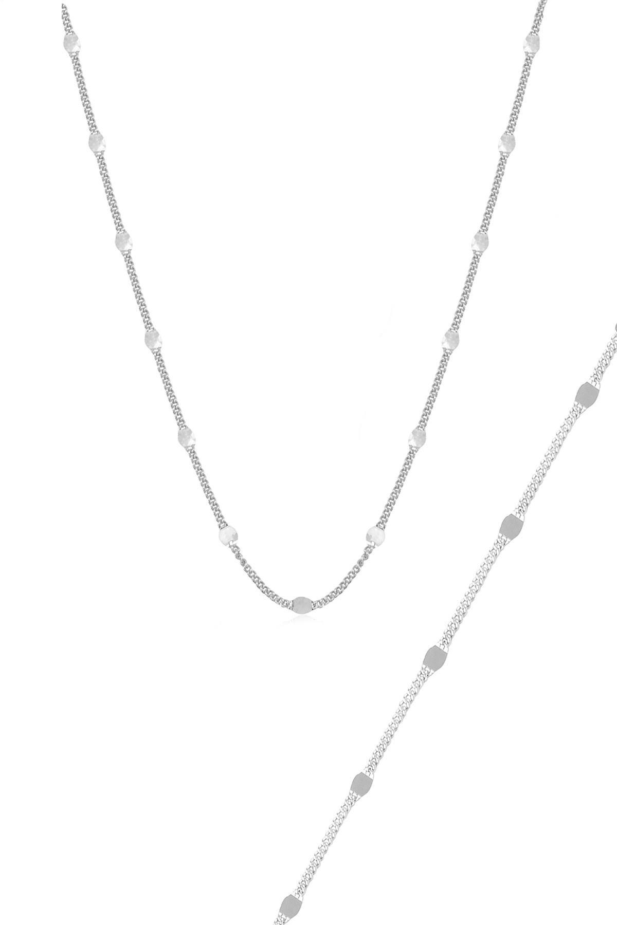 Gümüş rodyumlu pullu gurmet kolye bileklik seti SGTL11056RODAJ