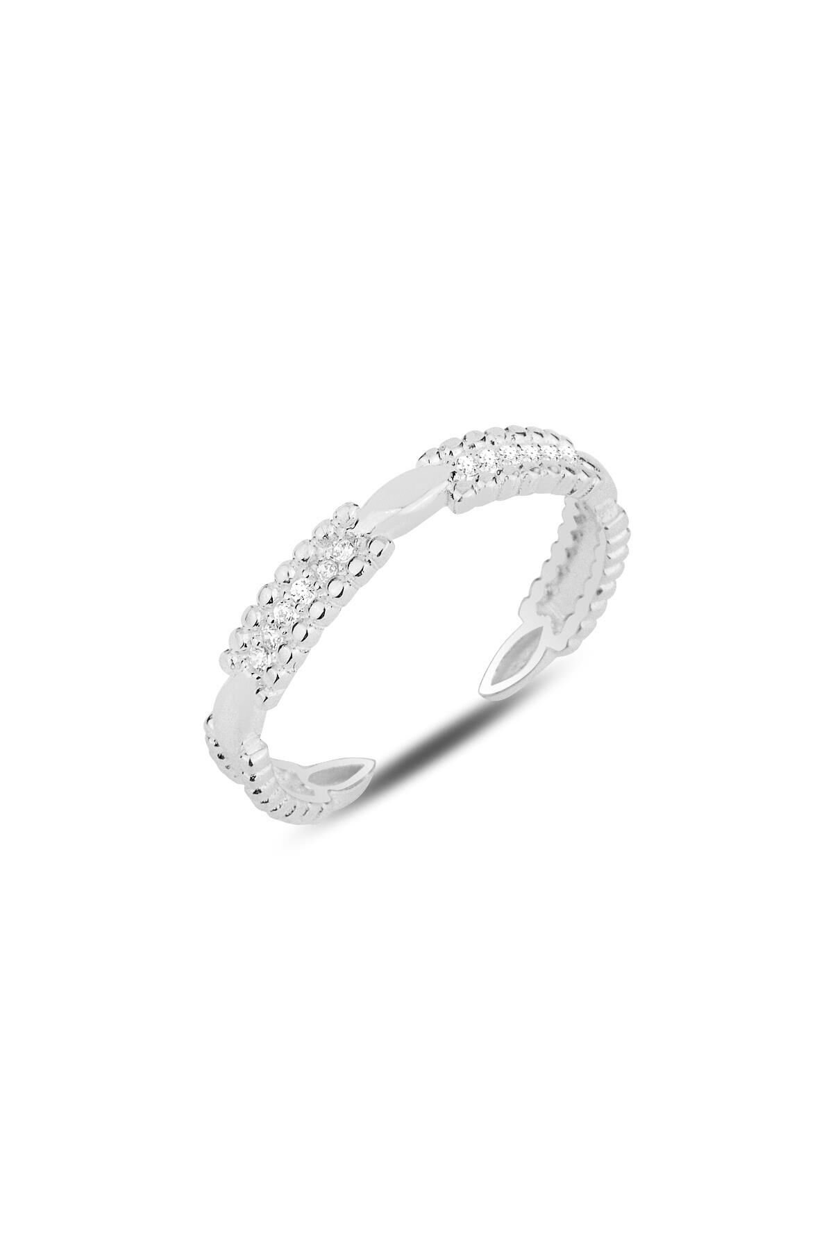 Gümüş rodyumlu zirkon taşlı alttan ayarlamalı yüzük SGTL12286RODAJ