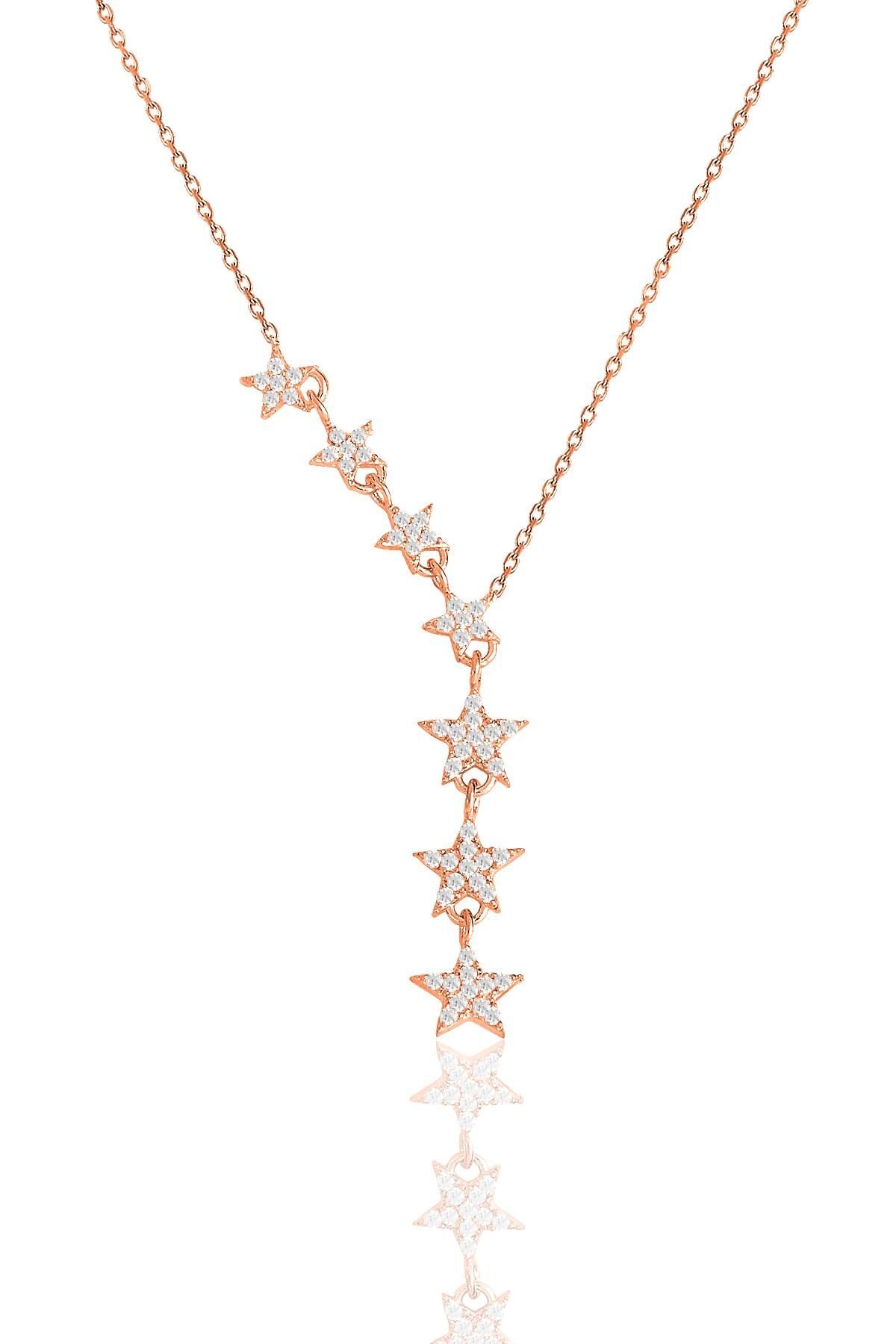 Gümüş rose YENİ zirkon taşlı kayan yıldızlar kolye  SGTL11183ROSEBEYAZ