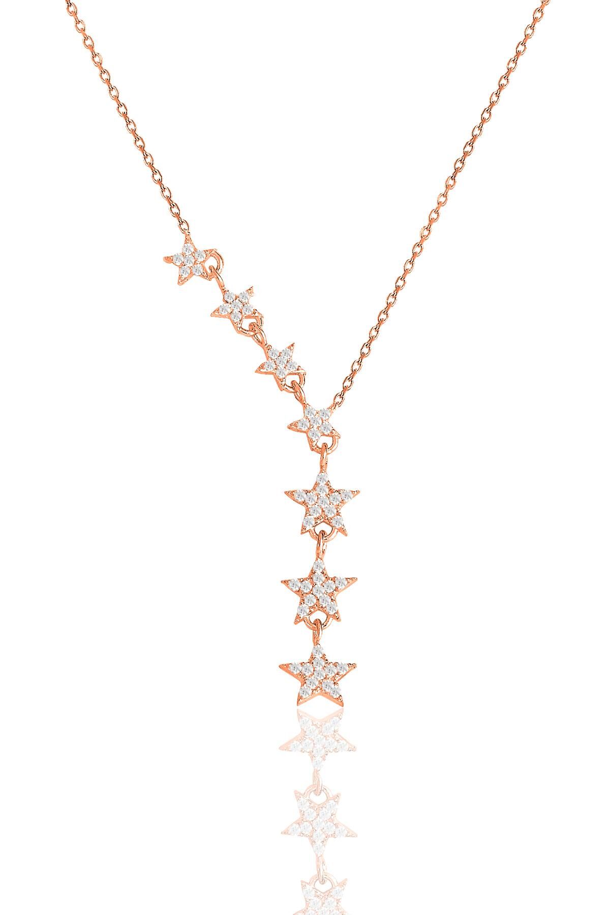 Gümüş rose YENİ zirkon taşlı kayan yıldızlar kolye  SGTL11183ROSEBEYAZ