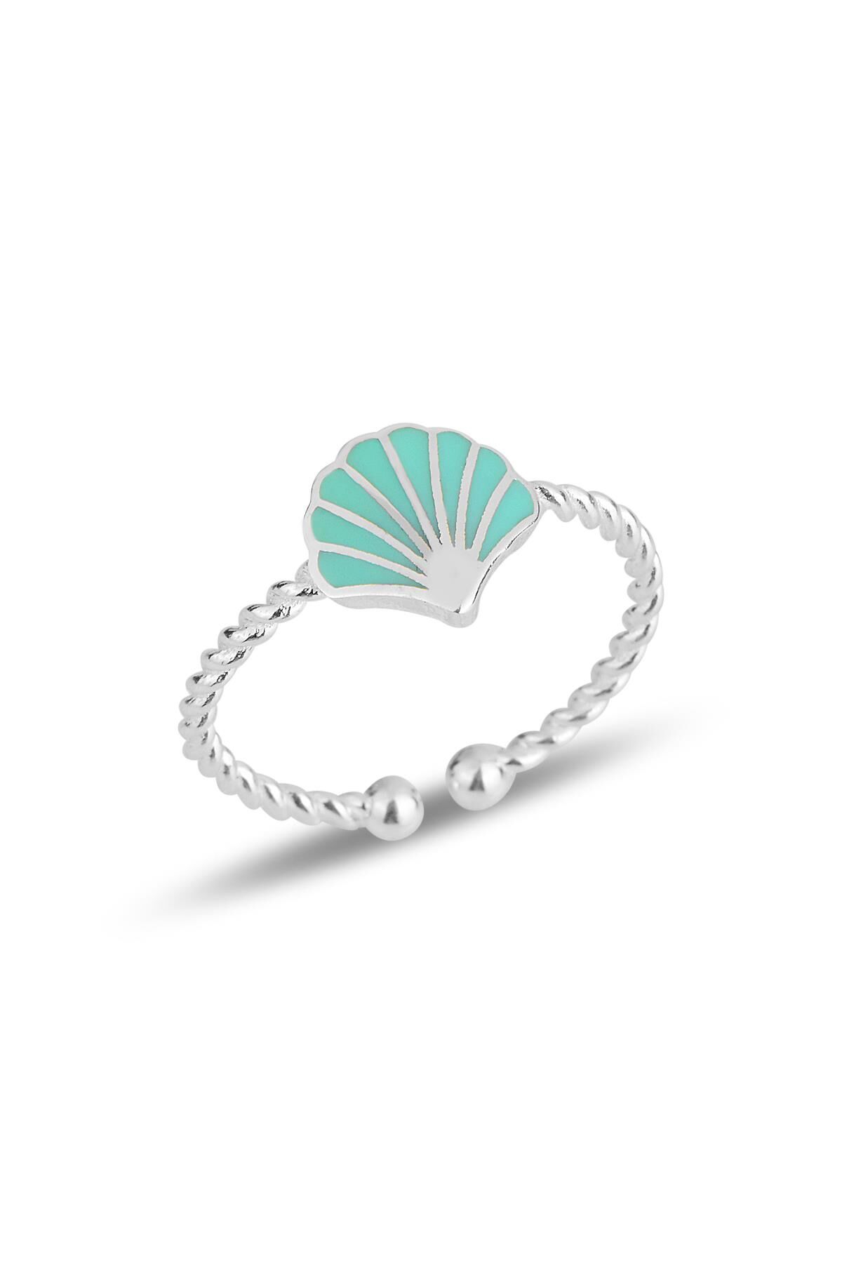 Gümüş yeşil mineli midye ayarlamalı çocuk yüzüğü SGTL11827YESIL