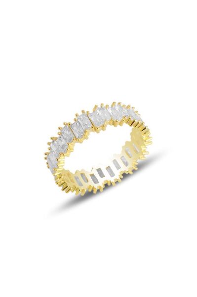 Gümüş altın yaldızlı baget taşlı tamtur yüzük SGTL11449GOLD