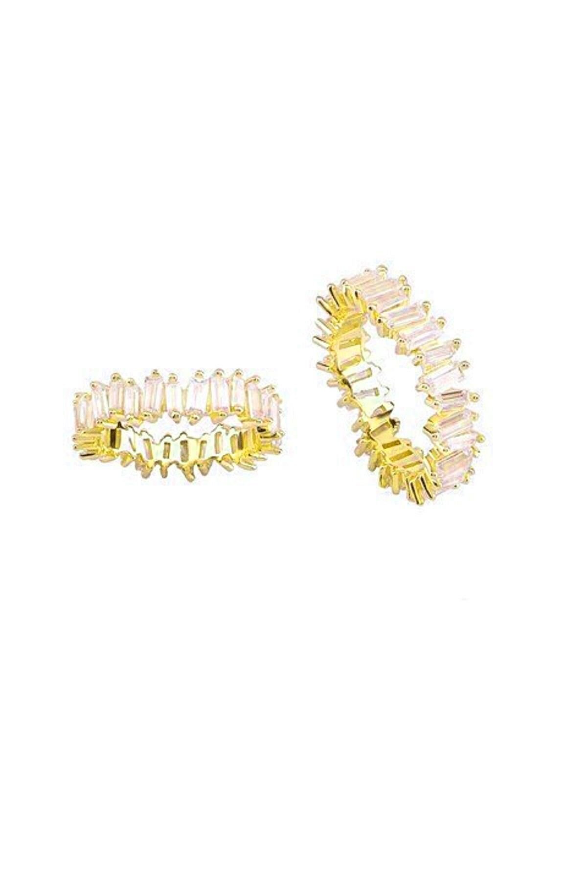 Gümüş altın yaldızlı baget taşlı tamtur yüzük SGTL11449GOLD