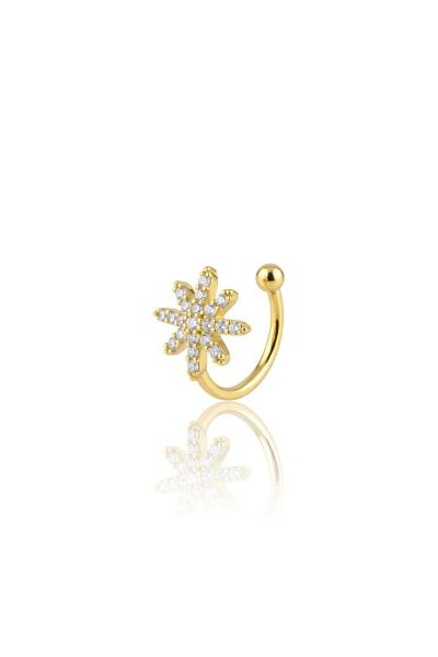 925 Ayar Gümüş Gold Zirkon Taşlı Yıldız Motifi Deliksiz Kıkırdak Küpesi (Ear Cuff) SGTL13588GOLD