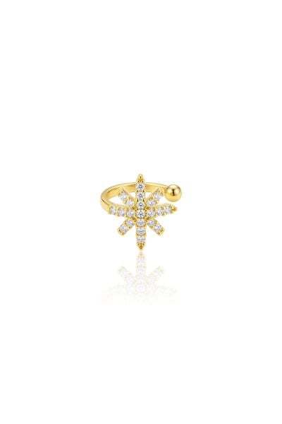925 Ayar Gümüş Gold Zirkon Taşlı Yıldız Motifi Deliksiz Kıkırdak Küpesi (Ear Cuff) SGTL13588GOLD