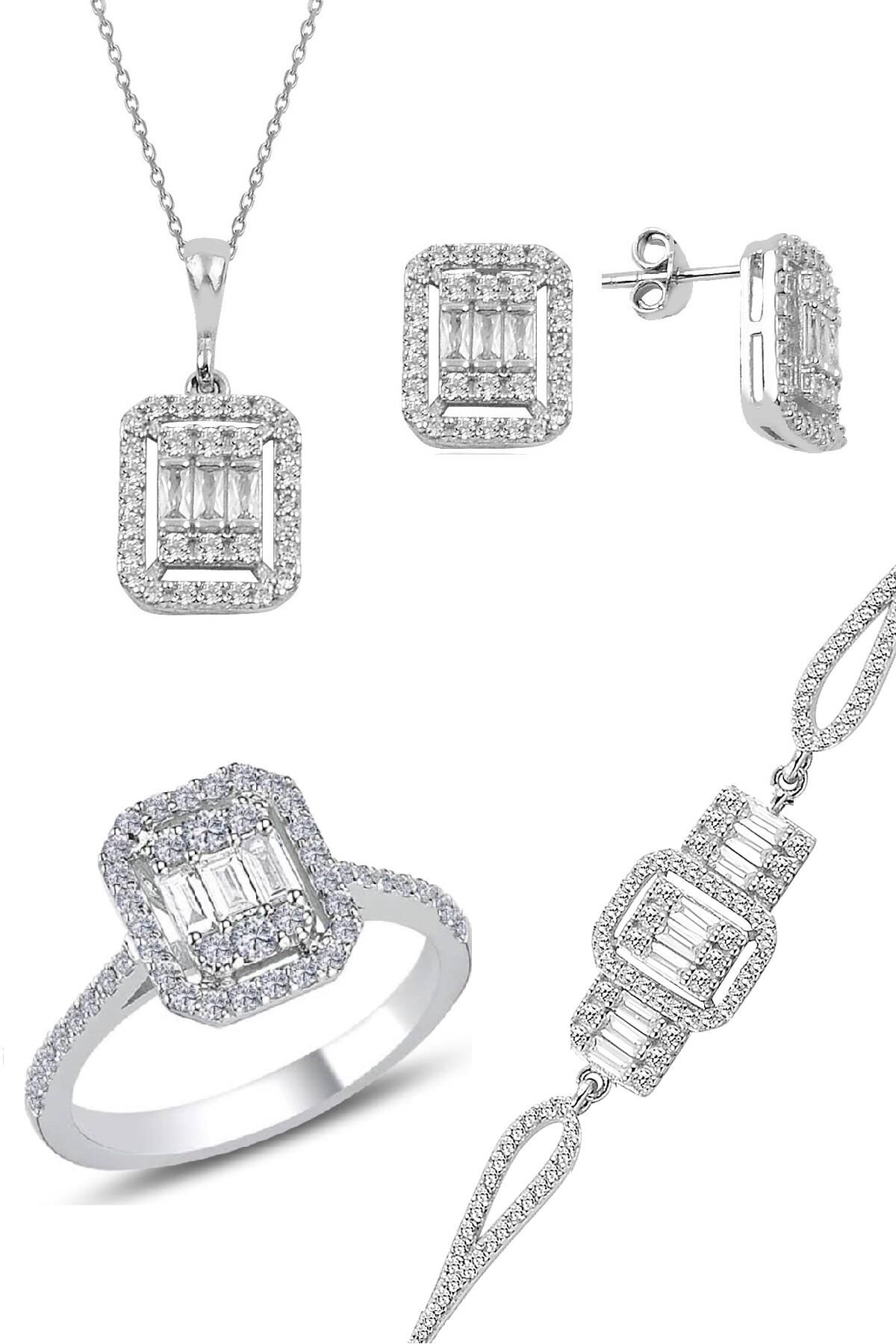 Gümüş rodyumlu baget taşlı dörtlü set SGTL10955RODAJ